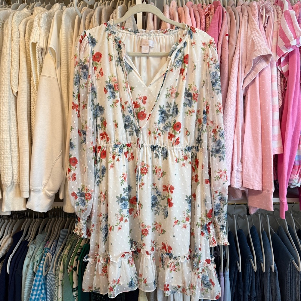 Rachel Parcell Floral Long Sleeve Dress - Red and Blue - Picture 2 of 4